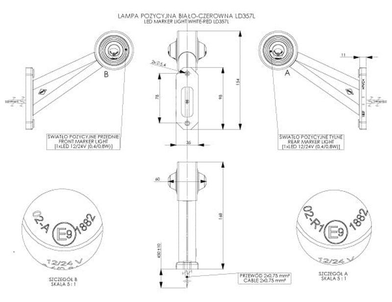 Lampa obrysowa na wysięgniku ukośnym Horpol LD357/L