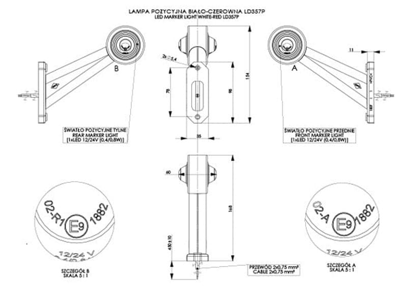 Lampa obrysowa prawa na wysięgniku ukośnym Horpol LD357/P