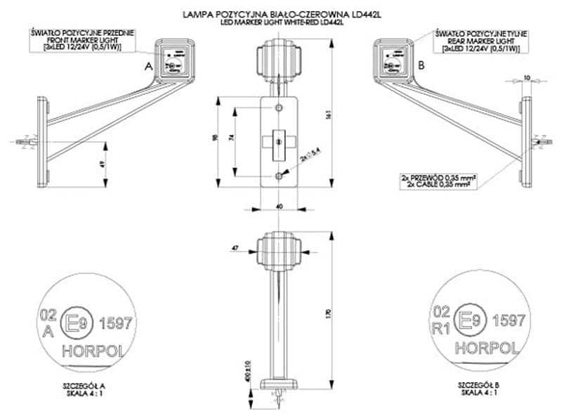 Lampa obrysowa lewa LED na ramieniu długim Horpol LD442/L