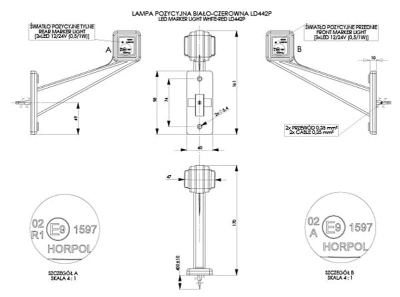 Lampa obrysowa prawa LED na ramieniu długim Horpol LD442/P