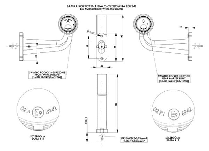 Lampa obrysowa prawa na wysięgniku długim łamanym Horpol LD724/P