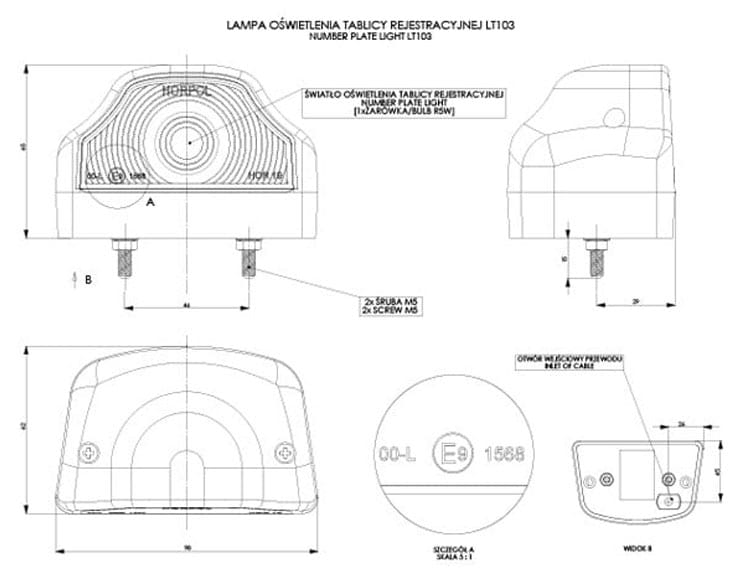 Lampa oświetlenia tablicy rejestracyjnej czarna Horpol LT103