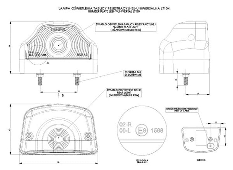 Lampa oświetlenia tablicy rejestracyjnej czerwona uniwersalna Horpol LT104