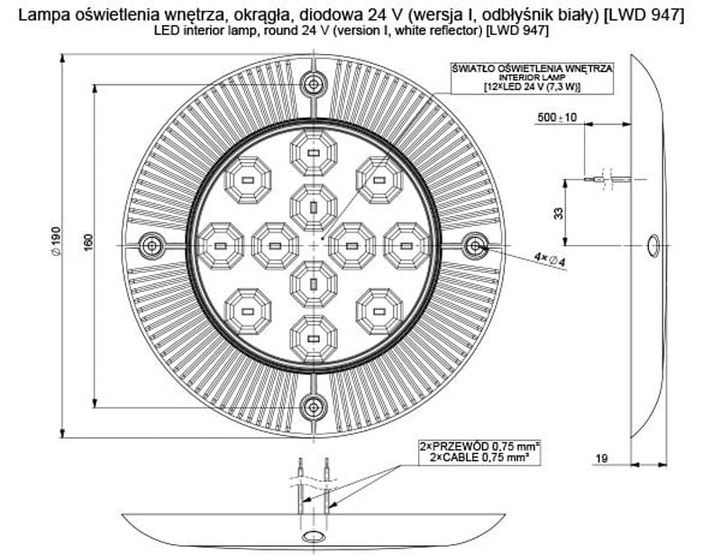 Lampa oświetlenia wnętrza kabiny LED okrągła Horpol LWD947