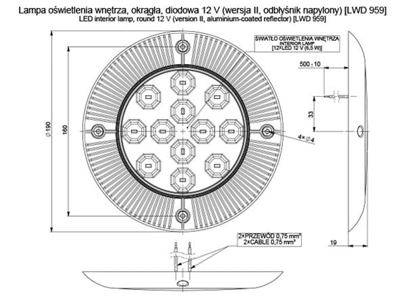 Lampa oświetlenia wnętrza kabiny LED okrągła Horpol LWD959