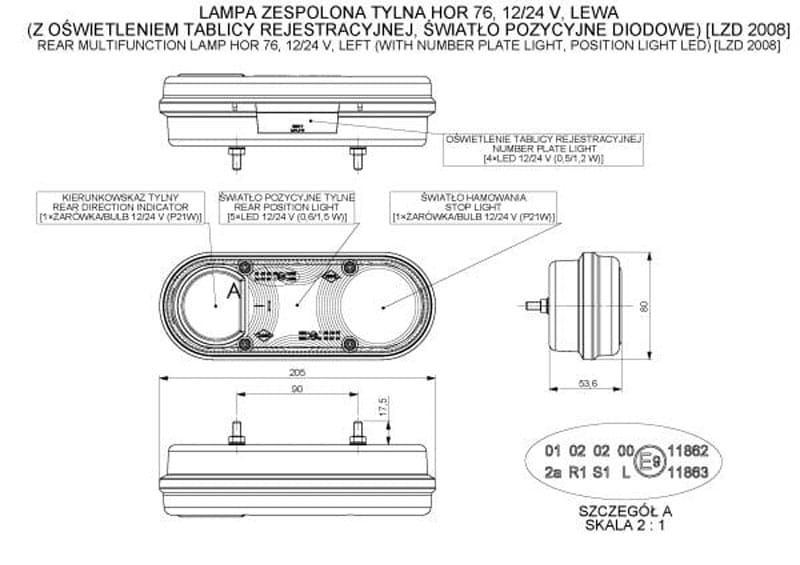 Lampa zespolona pozycyjna tylna hybryda Horpol LZD2012