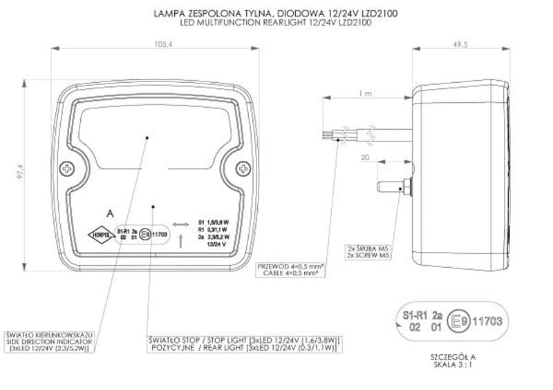 Lampa zespolona tylna światło LED 12/24v przyczepa Horpol LZD2100