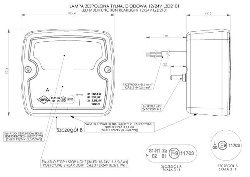 Lampa zespolona tylna diodowa LED 12/24v przyczepy Horpol LZD2101