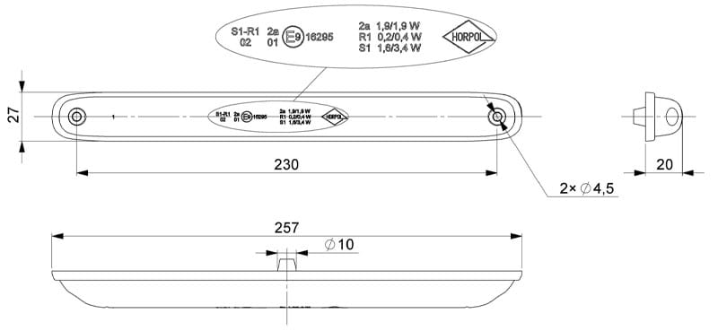 Lampa zespolona tylna LED wąska długa Horpol LZD2246