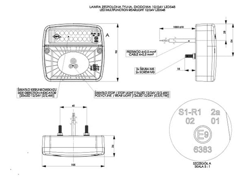 Lampa zespolona tylna LED światło stop 12/24v Horpol LZD548