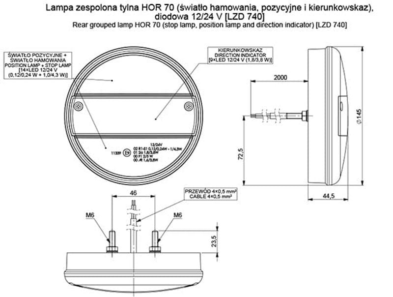 Lampa zespolona tylna uniwersalna okrągła LED Horpol LZD740