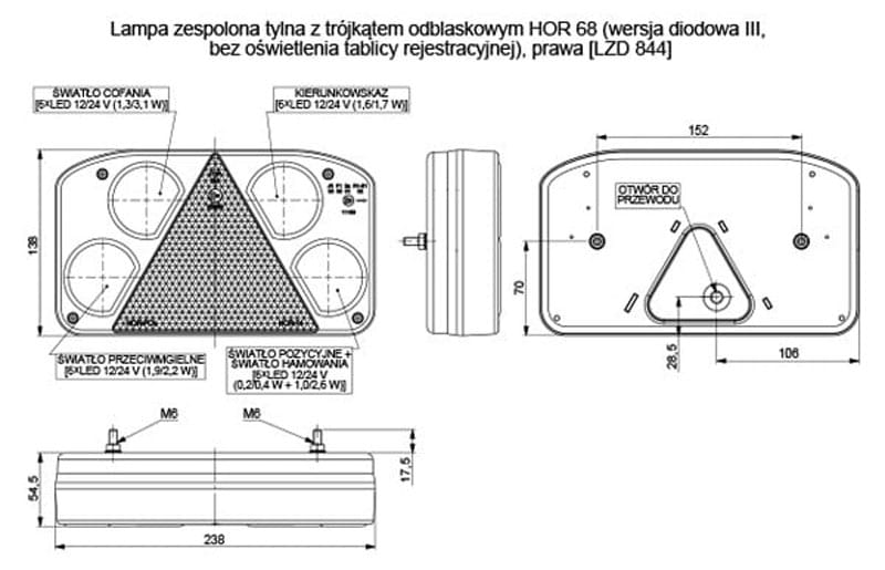 Lampa zespolona tylna z trójkątem prawa Horpol LZD844