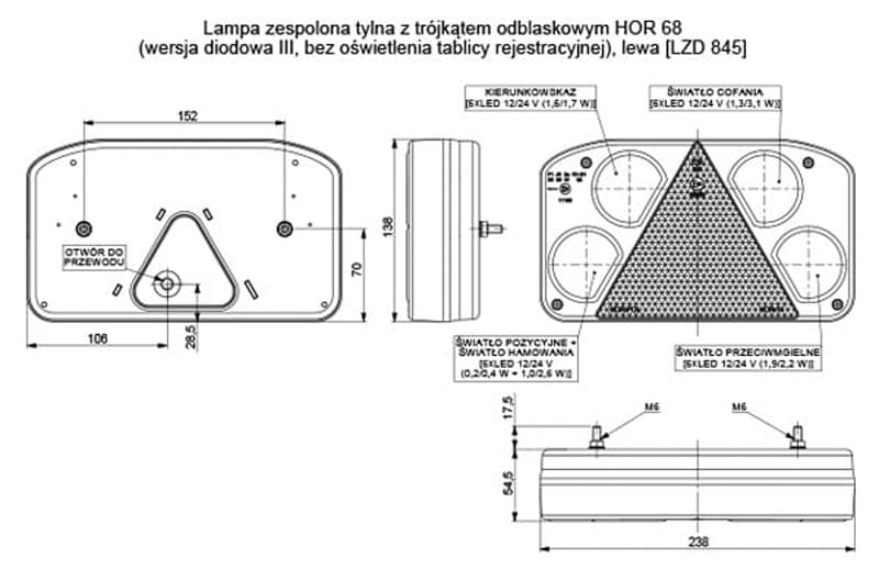 Lampa zespolona tylna z trójkątem lewa Horpol LZD845