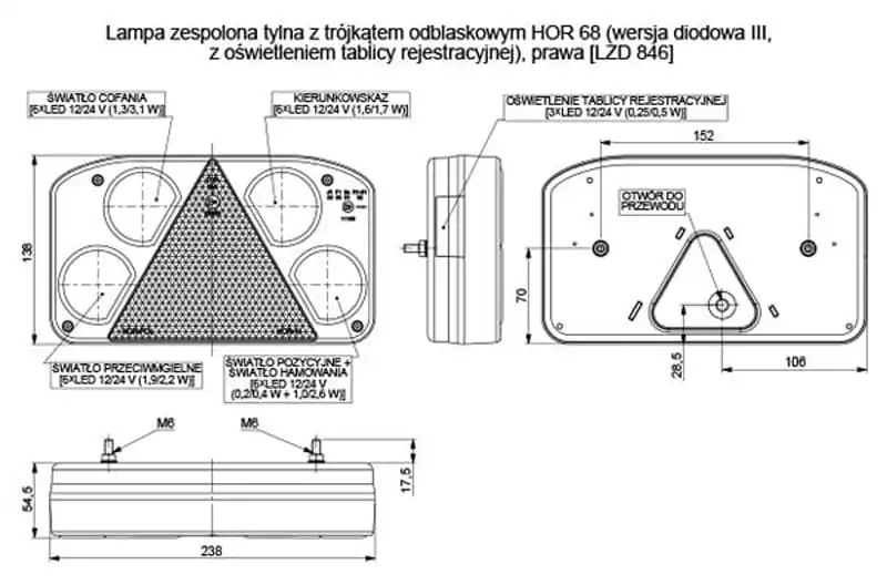 Lampa zespolona tylna z trójkątem prawa Horpol LZD846