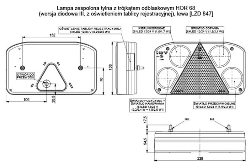 Lampa zespolona tylna z trójkątem lewa Horpol LZD847