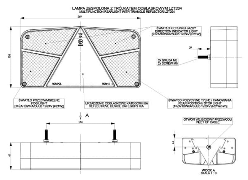 Lampa zespolona tylna prawa z trójkątem odblaskowym Horpol LZT204