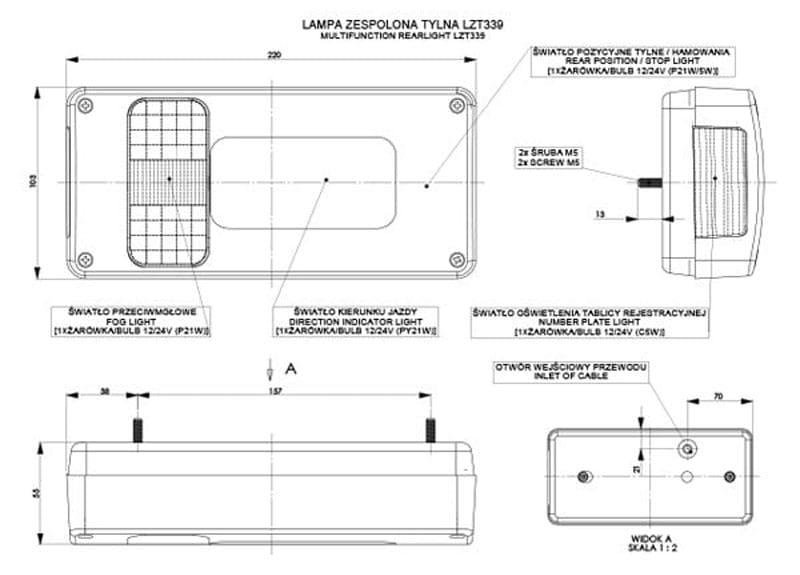 Lampa zespolona tylna prawa z białym kierunkowskazem Horpol LZT339