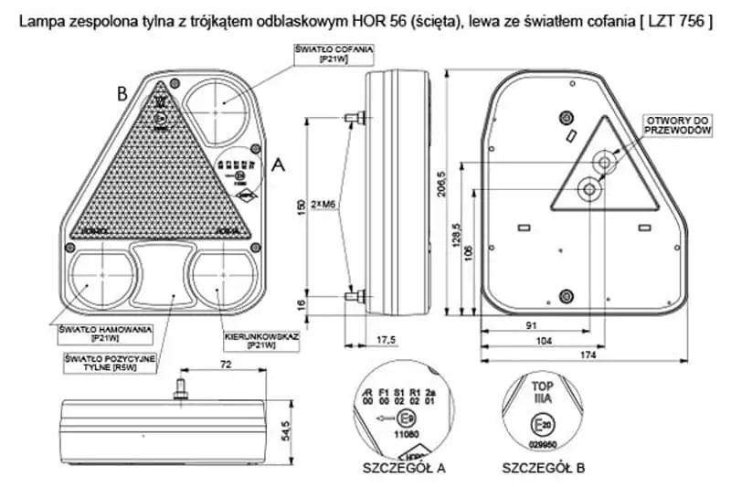 Lampa zespolona lewa tylna z trójkatem Horpol LZT756
